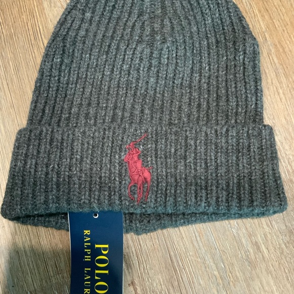 RALPH LAUREN POLO Winter Wool Ski POM POM BIG PONY HAT Gray - Picture 2 of 5